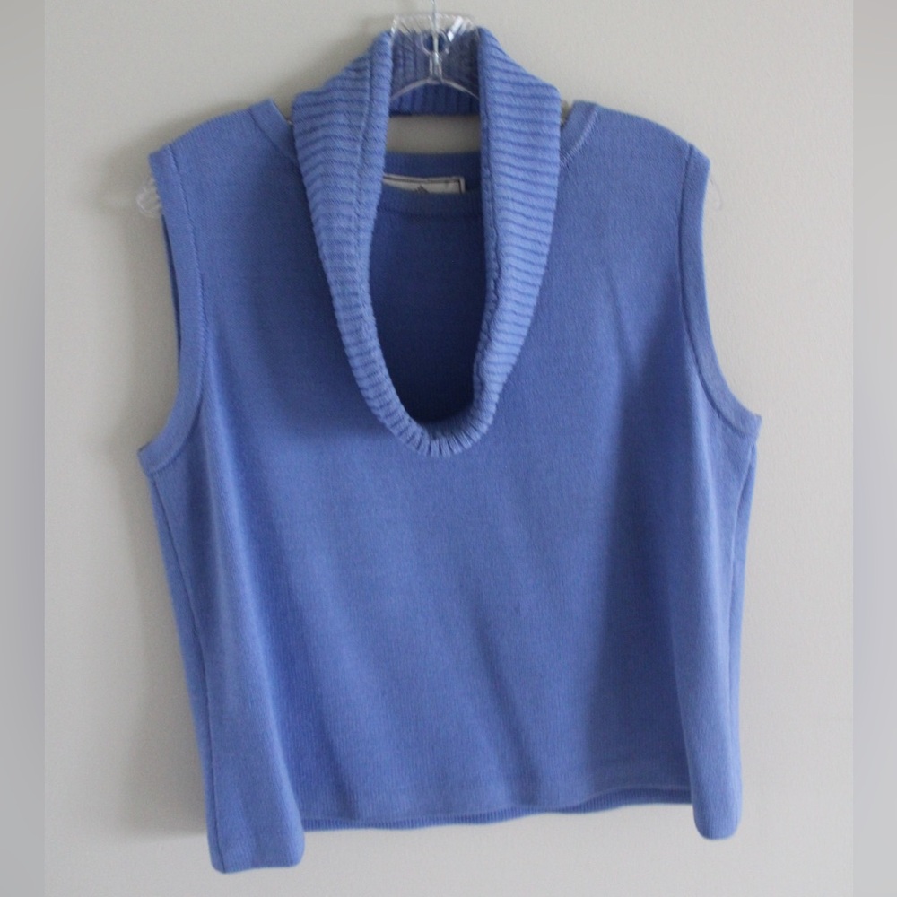 St. John Sport Knit Blue Tank Top with Scarf/Collar